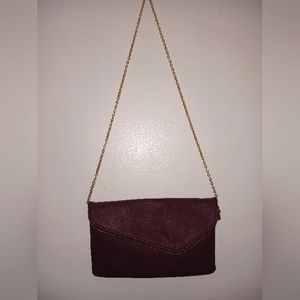 Red Clutch Purse w Gold Chain Strap